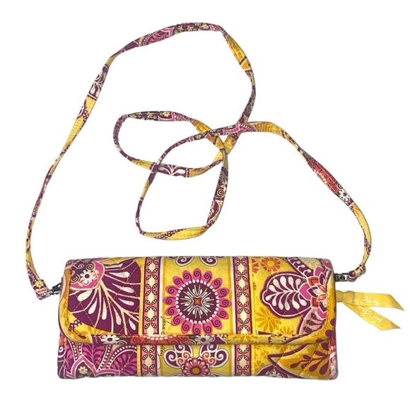 VERA BRADLEY Bali Gold Pink Floral Magnetic Closure Crossbody Wallet Purse - Picture 2 of 7